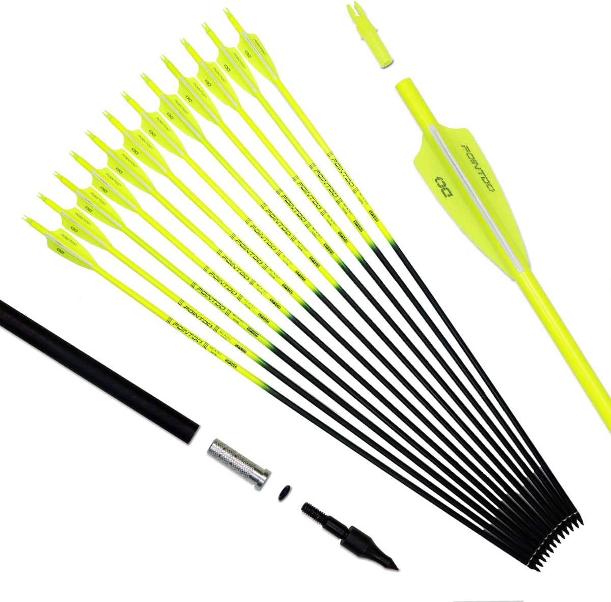 30inch Carbon Arrows for Target Practice and Hunting - Pack of 12