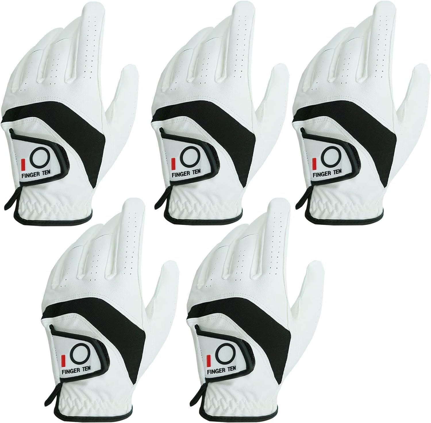 Premium FINGER TEN Golf Gloves for All Weather Grip - 5 Pack