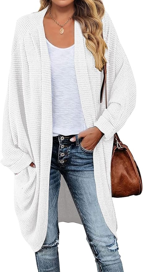 ZESICA Women's Fall Casual Waffle Knit Oversized Cardigan Coat