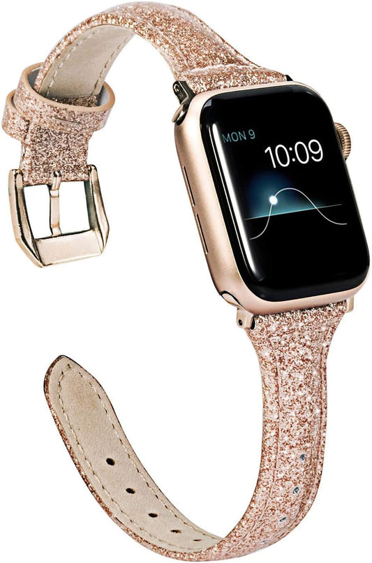 Wearlizer Glitter Leather Apple Watch Band - Sparkle in Style!