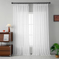 Pinch Pleated White Sheer Textured Curtains 84 in - Light Filtering