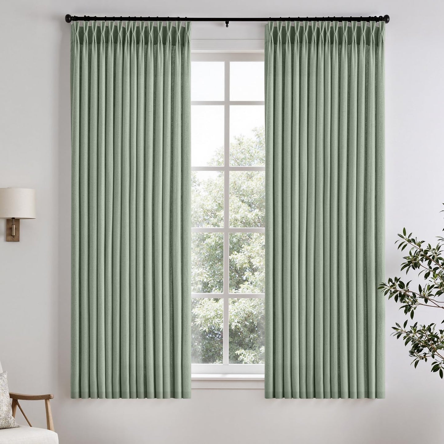 Sage Green Pinch Pleated Curtains for Small Windows 63 Inch
