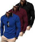 Men Long Sleeve Polo Shirts 3-Pack with Pocket - Breathable