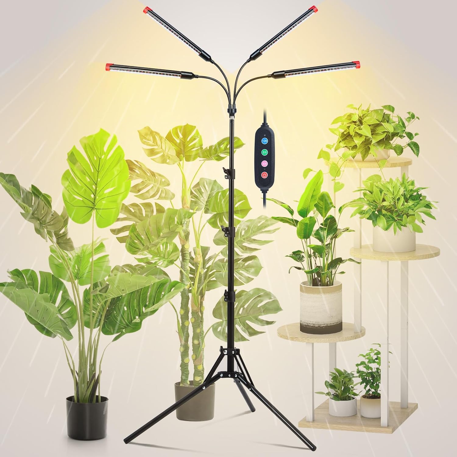4-Head Tripod Stand Grow Lights for Tall House Plants