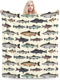 Vintage Fish Blanket Soft Lightweight Throw - Cozy Flannel Throw 50x40