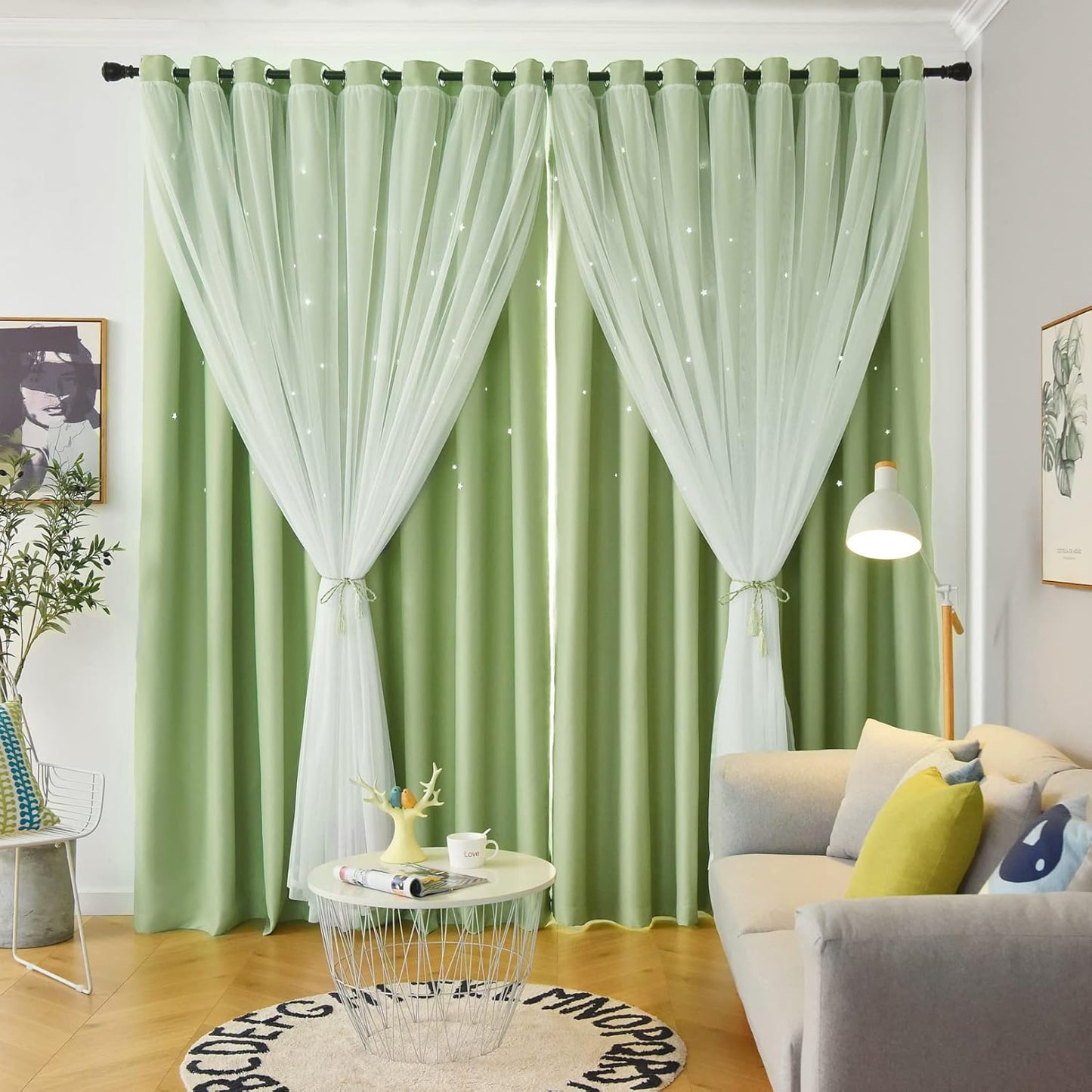 Stars Double Layer Blackout Curtains for Bedroom Kids 84 in
