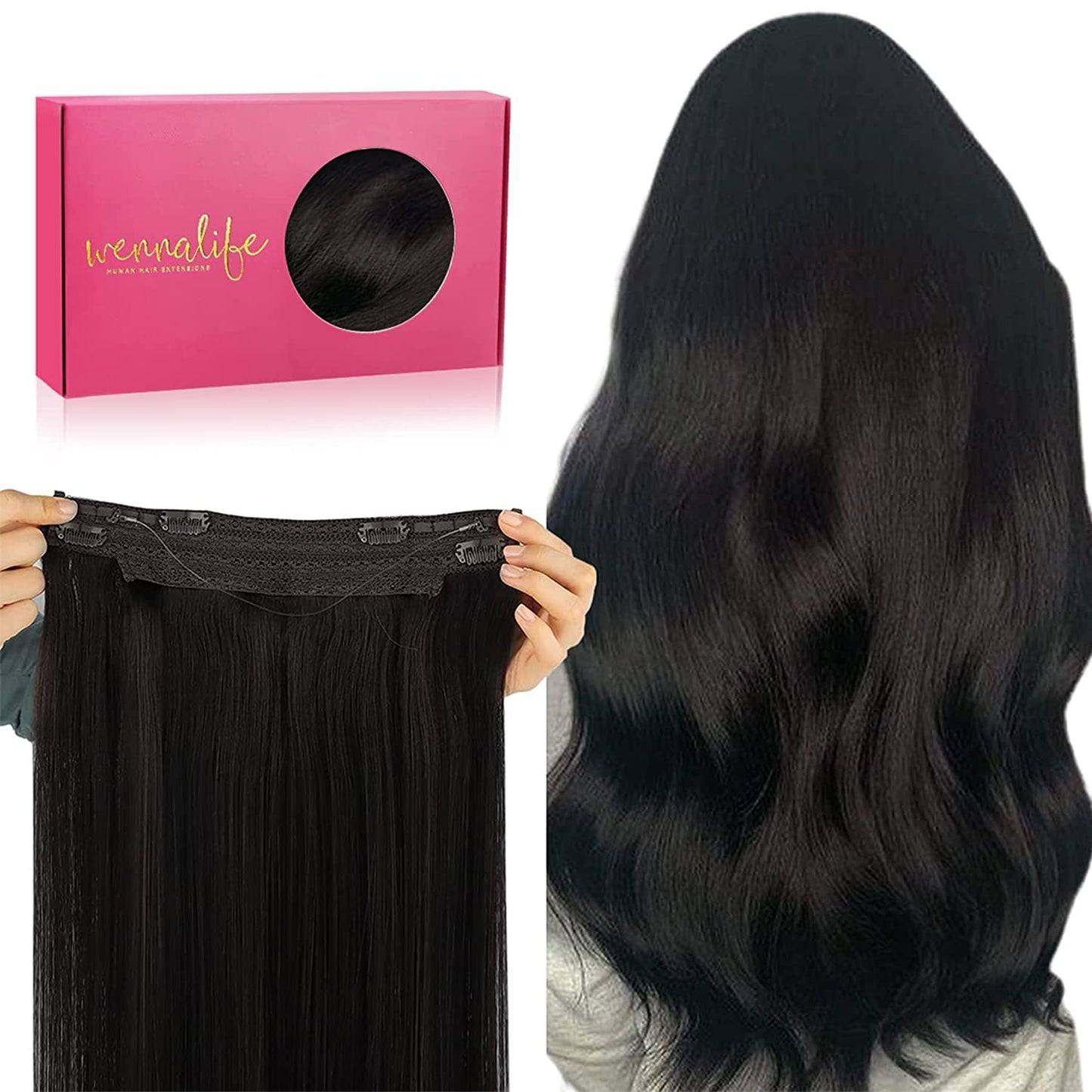 WENNALIFE Wire Hair Extensions for Natural Black Hair 12 in