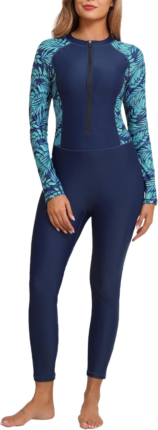 Womens Full Body Rash Guard with Built in Bra for Sun Protection