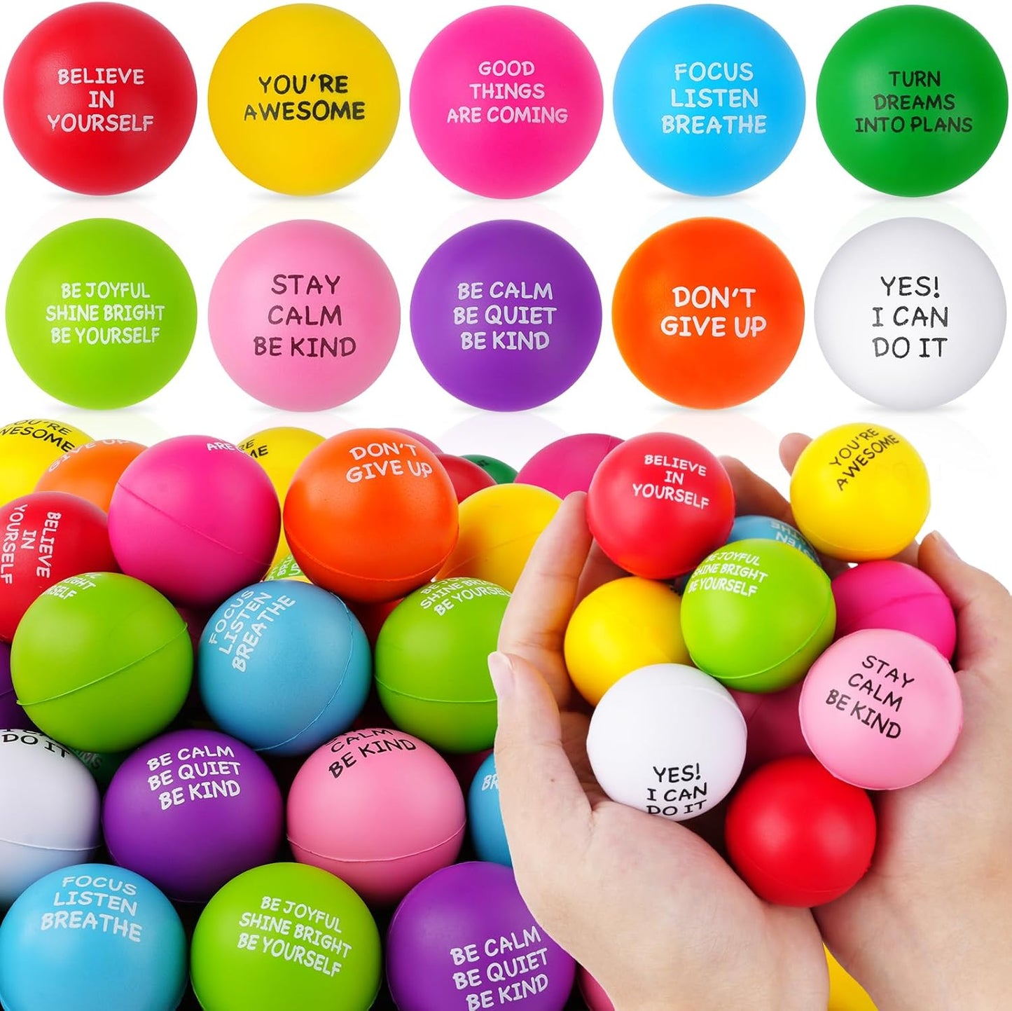 100 PCS Motivational Stress Balls for Kids & Adults - Fun Relief