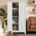 White Farmhouse Storage Pantry Cabinet with Barn Doors - 61 in