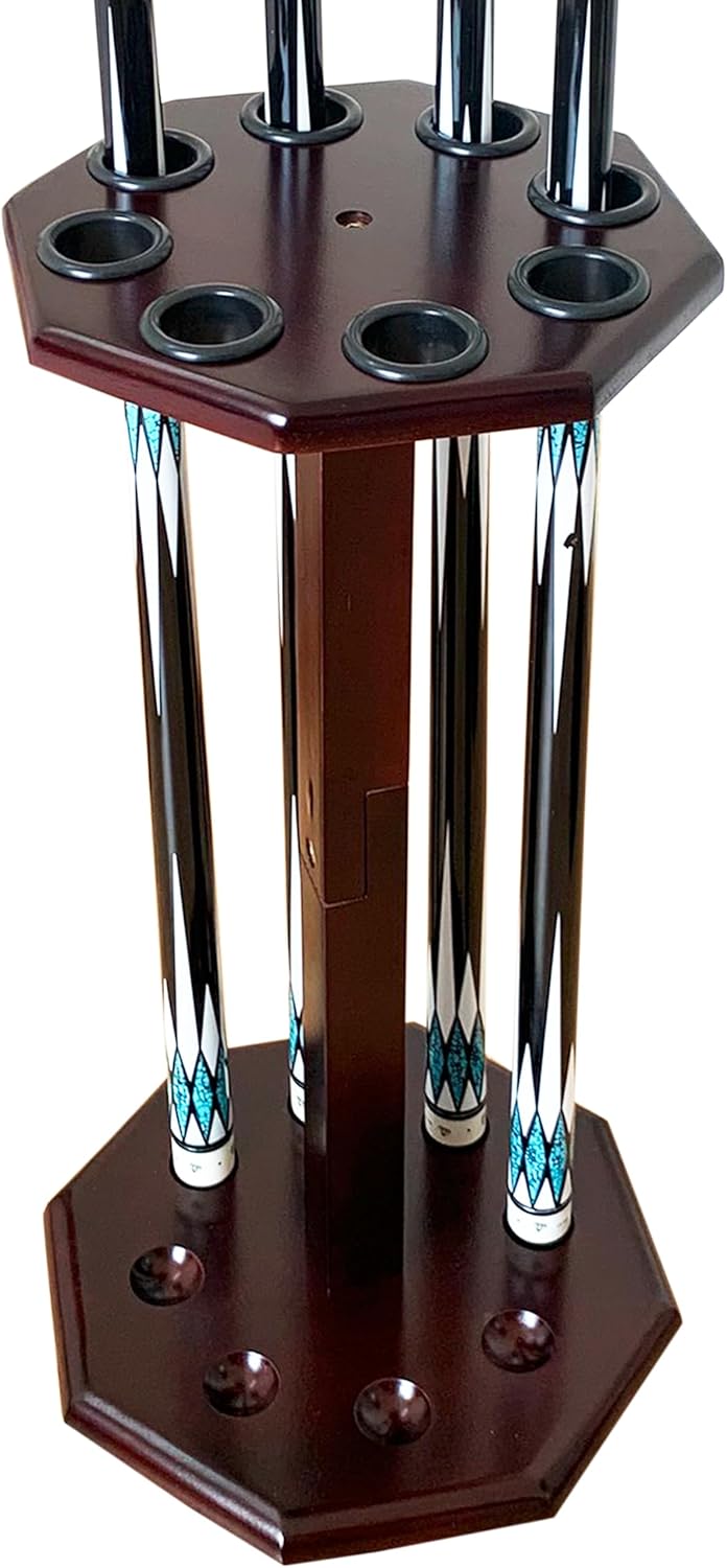 Freestanding Billiard Cue Rack for 8 Cues, Elegant Wooden Holder