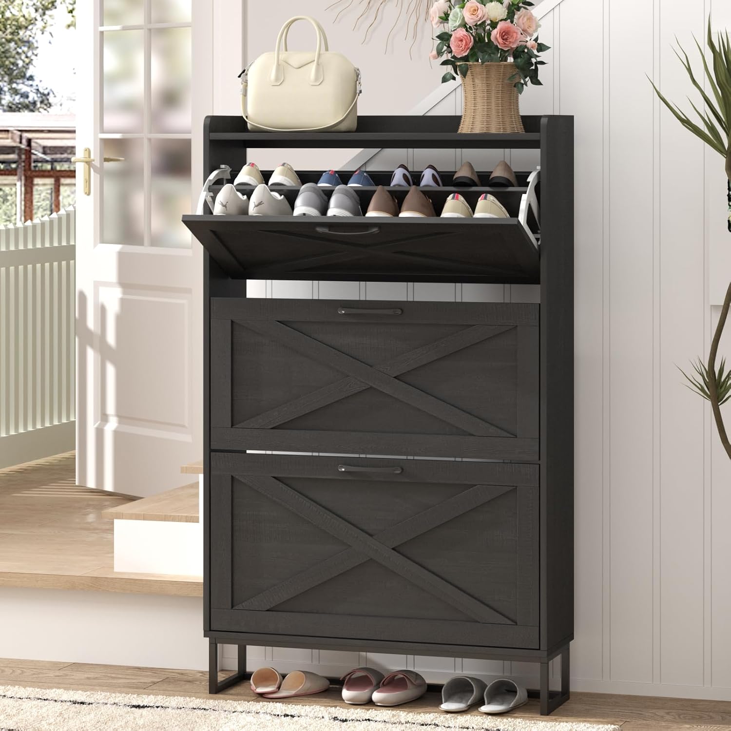 Maupvit Shoe Storage Cabinet with 3 Flip Drawers for Entryway