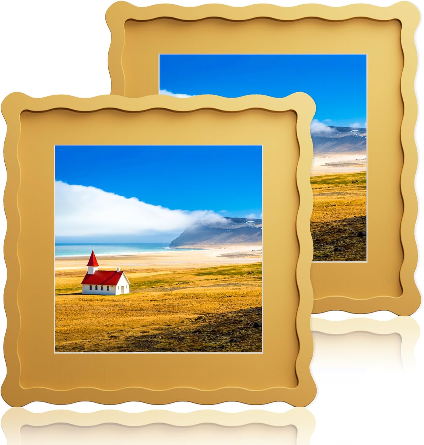10x10 Wavy Picture Frame with Mat for 8x8 Photos - 2 Pack