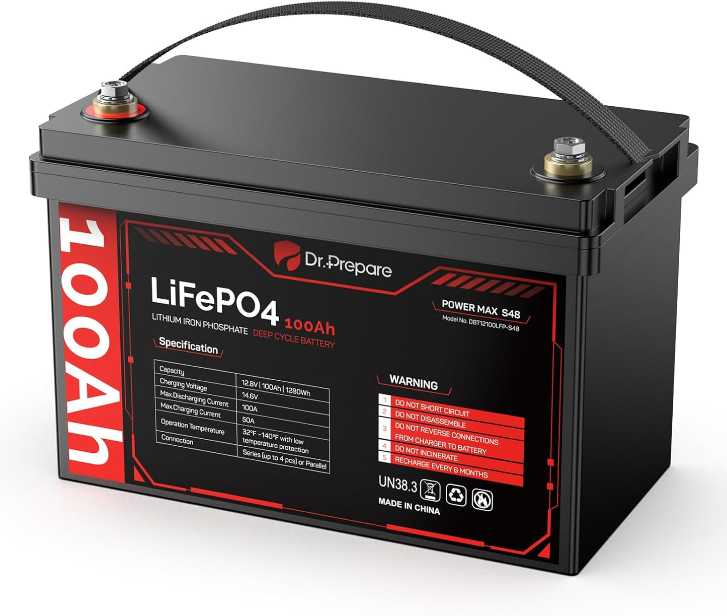 12V 100Ah LiFePO4 Battery for RV, Solar Power, Off-Grid Use