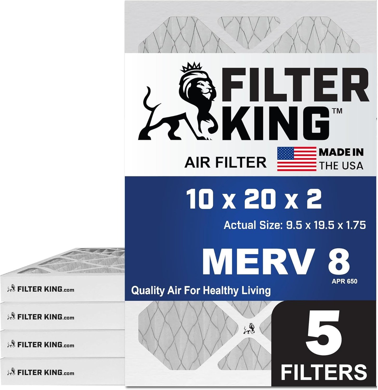 Filter King 10x20x2 Air Filter 5-Pack for HVAC Systems