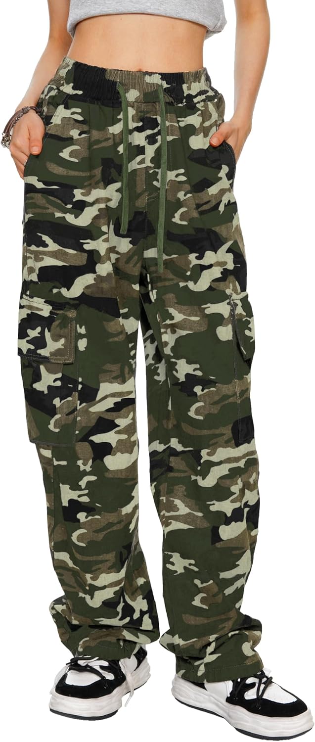 Camo Pants Women High Waisted Wide Leg Casual Y2K Style