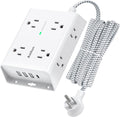 Addtam 10Ft Surge Protector Power Strip: 8 Outlets, 4 USB Ports, 3-Side Extender