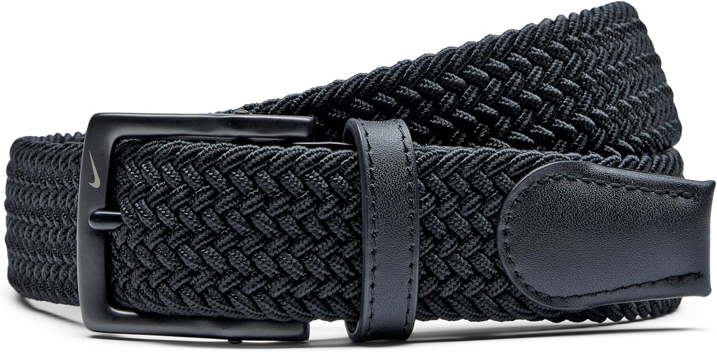 Nike mens Stretch Woven Belt with Custom Fit and Leather Trim