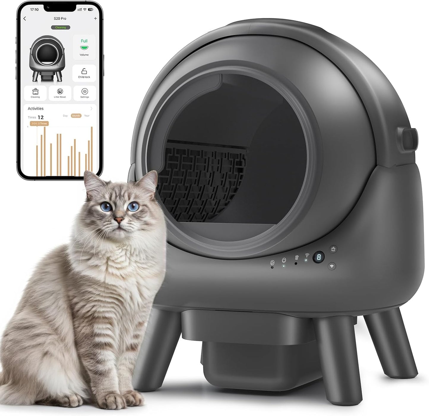 Self Cleaning Litter Box with APP Control for Multi-Cat Homes