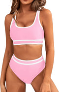 Women's High Waisted Color Block Bikini Set - Sporty Cheeky Fit
