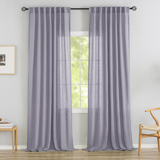 Lavender Purple Linen Back Tab Curtains for Large Windows
