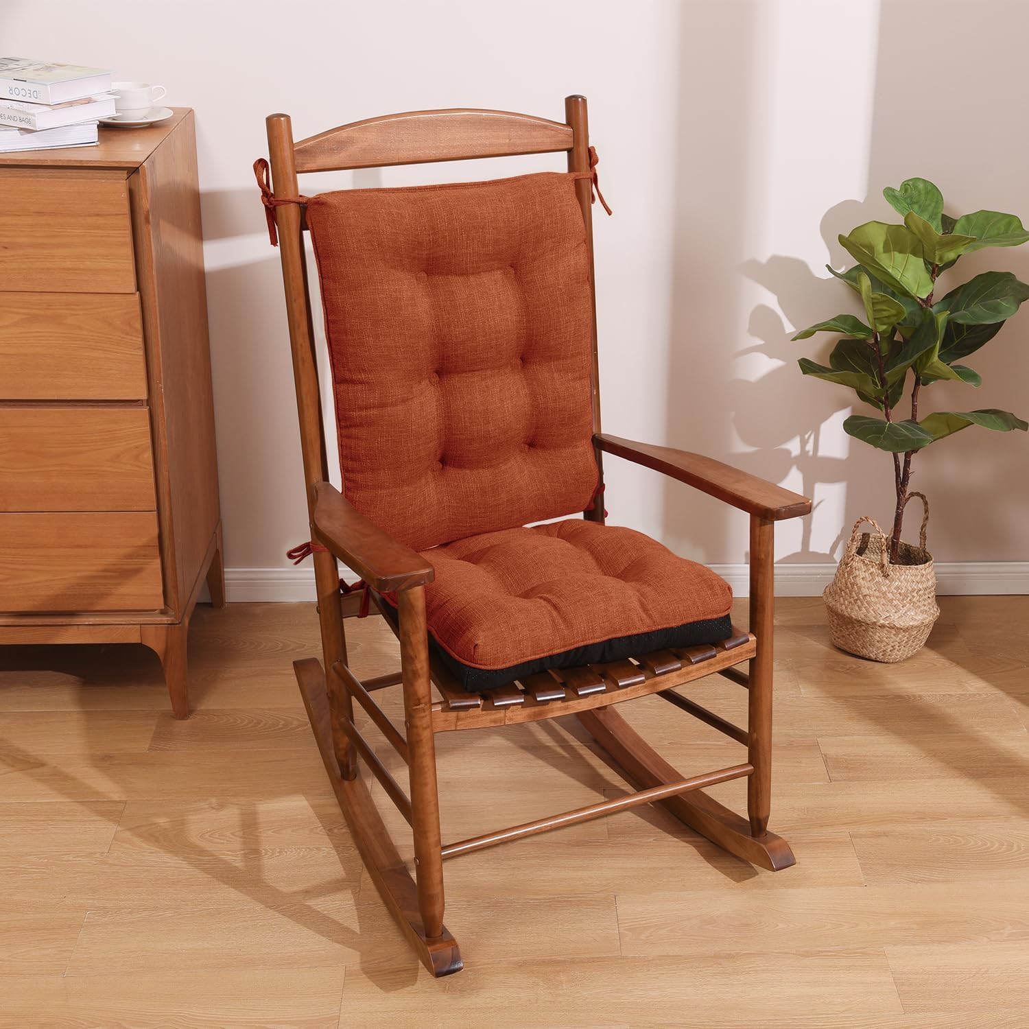 downluxe Rocking Chair Cushion Set - Comfortable Tufted Orange 2PC