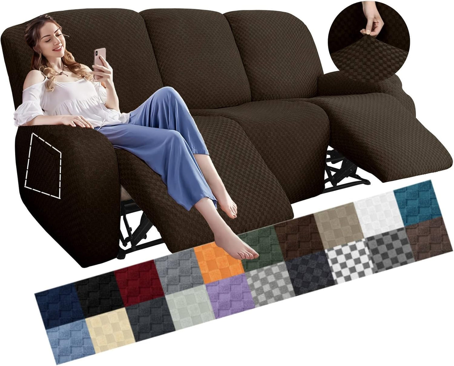 YEMYHOM 8 Pieces Stretch Recliner Sofa Cover for Modern Homes