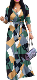 FANDEE Plus Size Maxi Dress V-Neck 3/4 Sleeve - Flattering Everyday