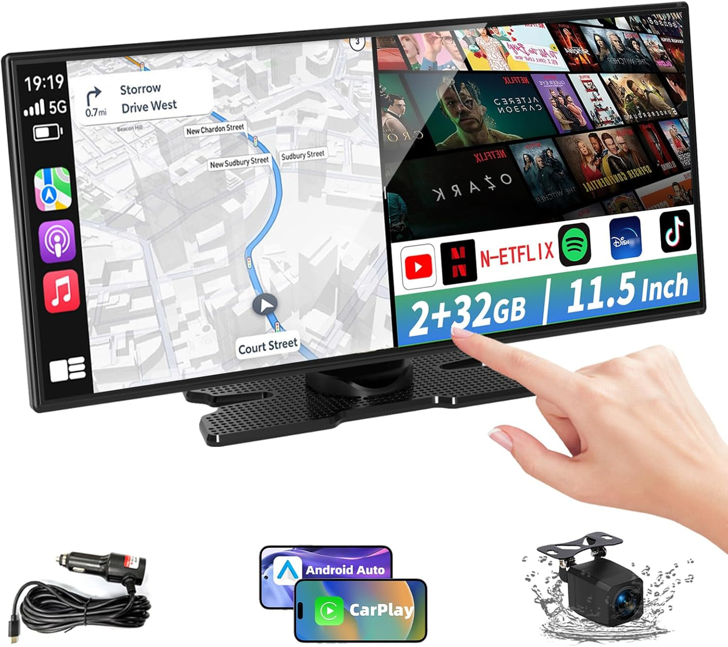11.5 inch Wireless CarPlay Screen with 1080P Backup Camera