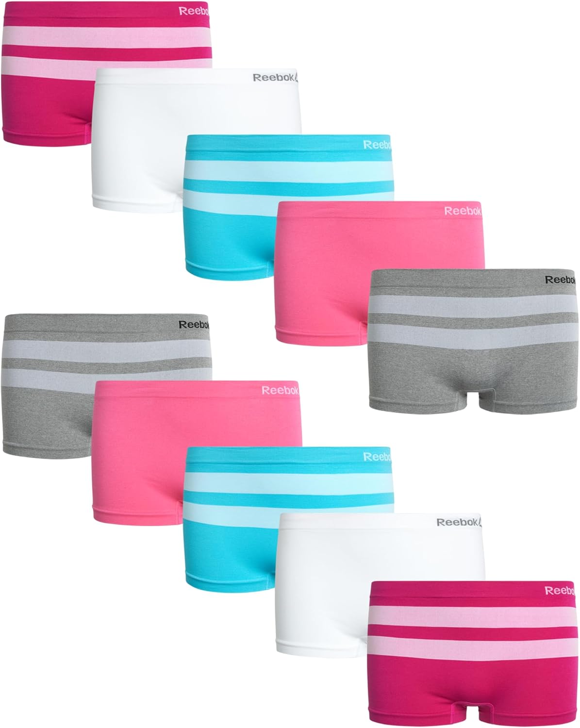 Reebok Girls' Boyshorts Underwear - 10 Pack Soft Seamless Panties