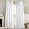 White Linen Curtains 80 in Length 2 Panels - Semi Sheer Privacy