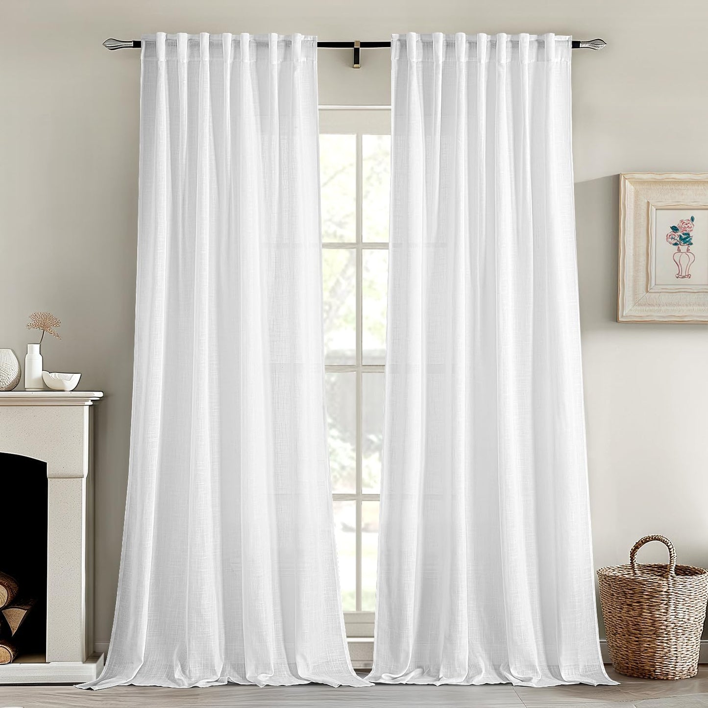 MIULEE White Linen Curtains 90 Inches Long for Modern Decor