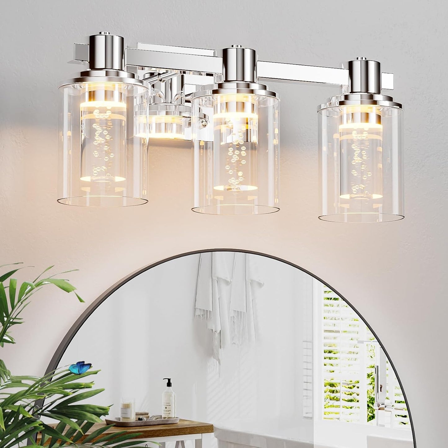 Quntis 3-Light Chrome Bathroom Vanity Light with 5 Color Modes
