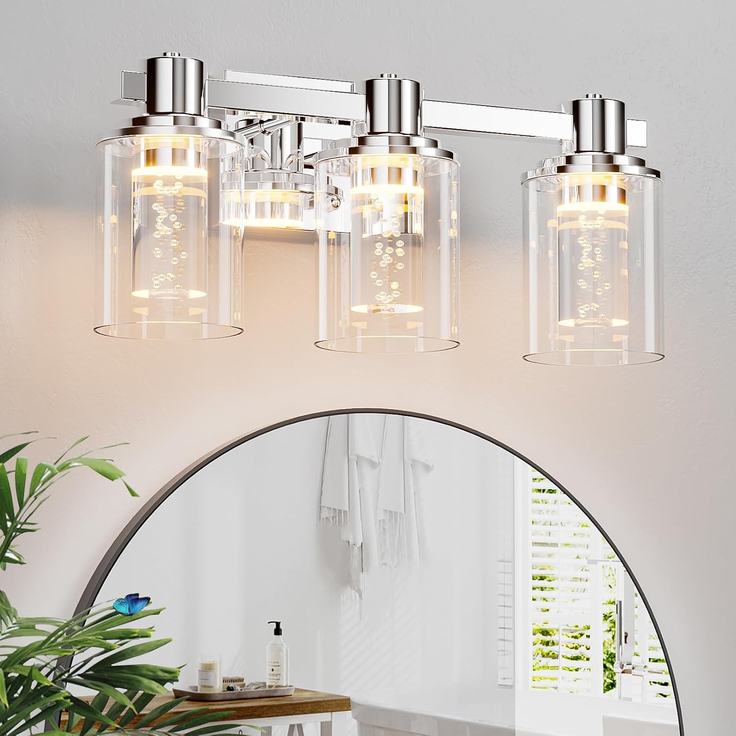 Quntis 3-Light Chrome Bathroom Vanity Light with 5 Color Modes