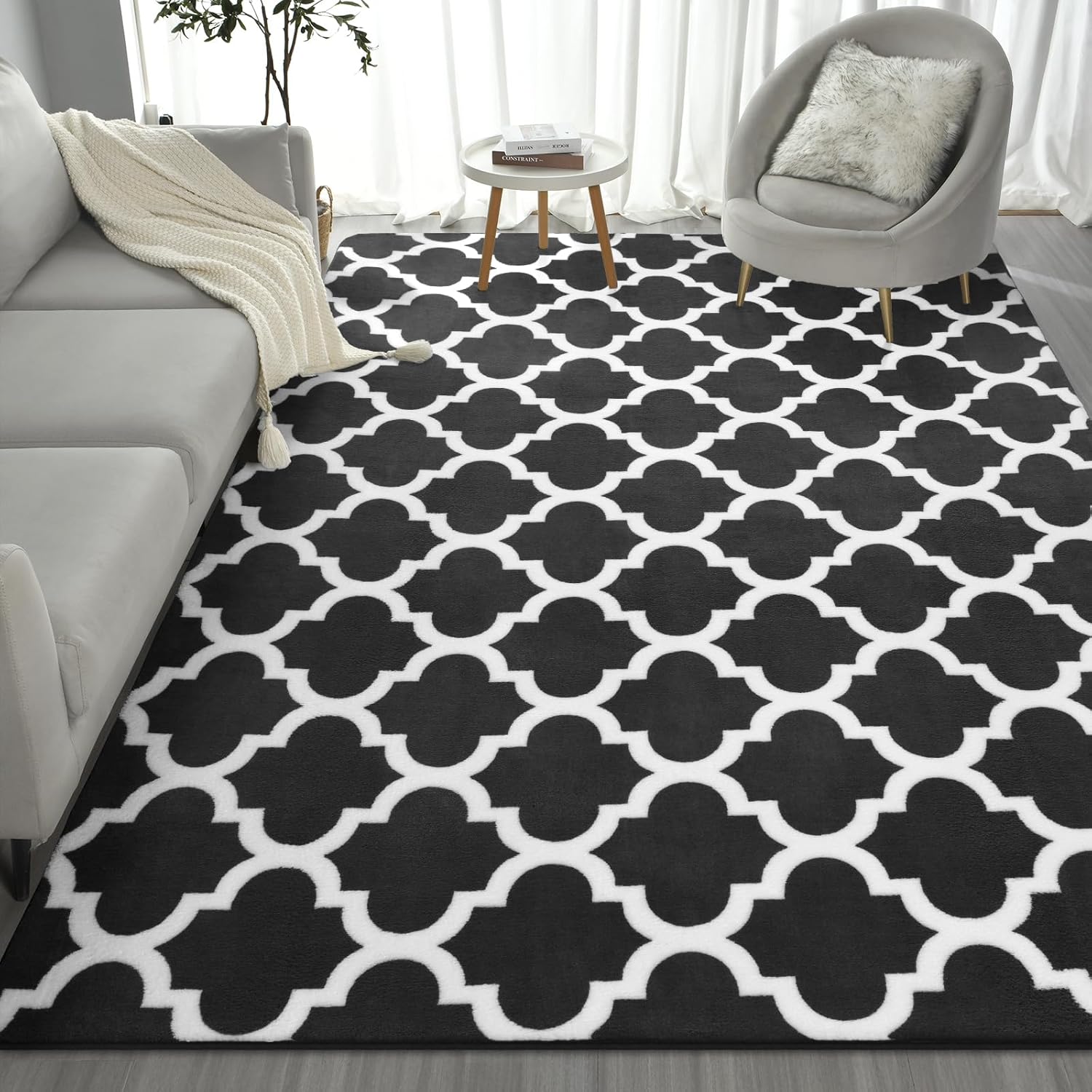 Deerhoo Moroccan Geometric Rug, 3x5 ft, Dark Grey/White