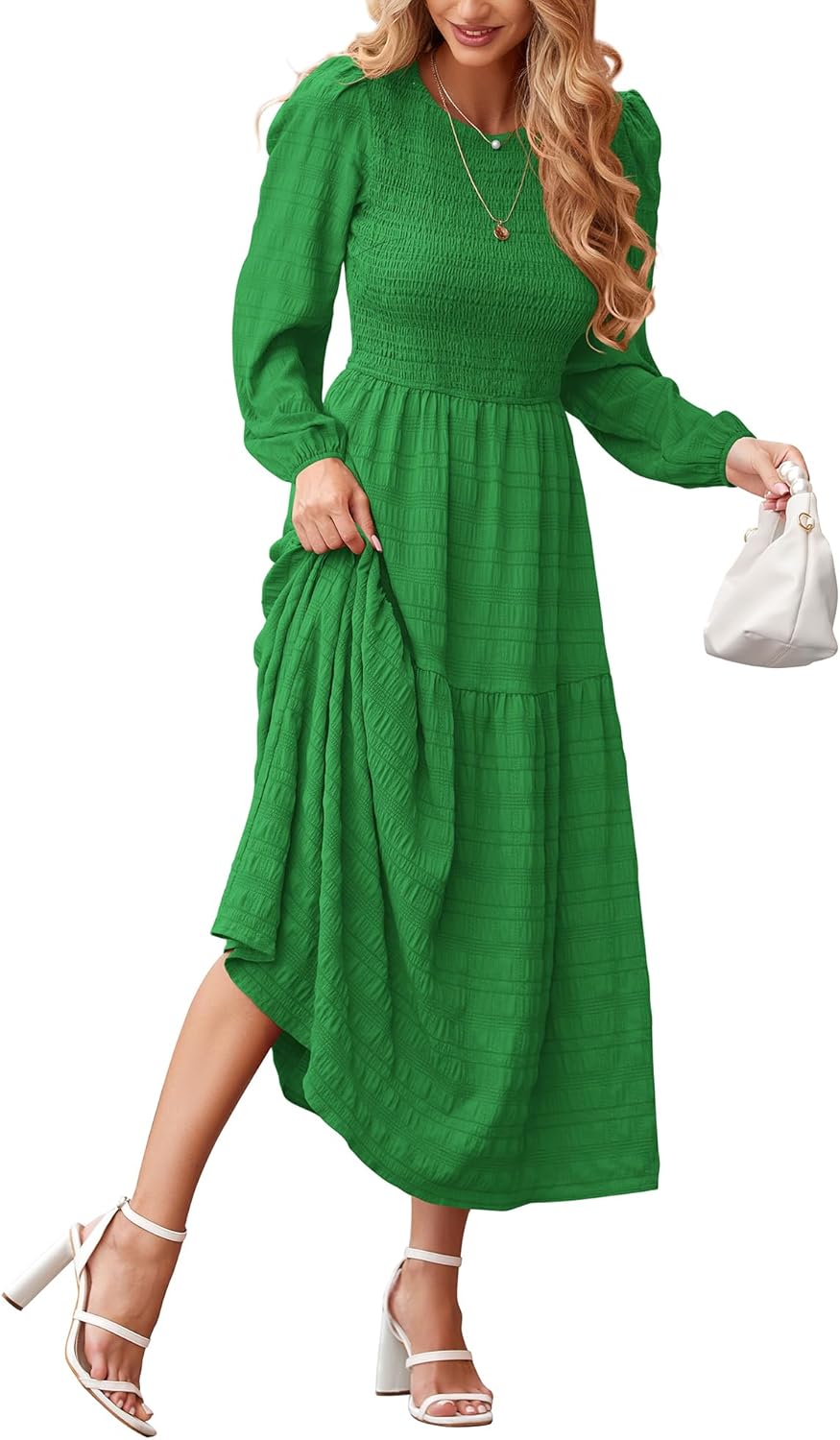 Dowerme Women's Puff Long Sleeve A-Line Maxi Dress for Fall