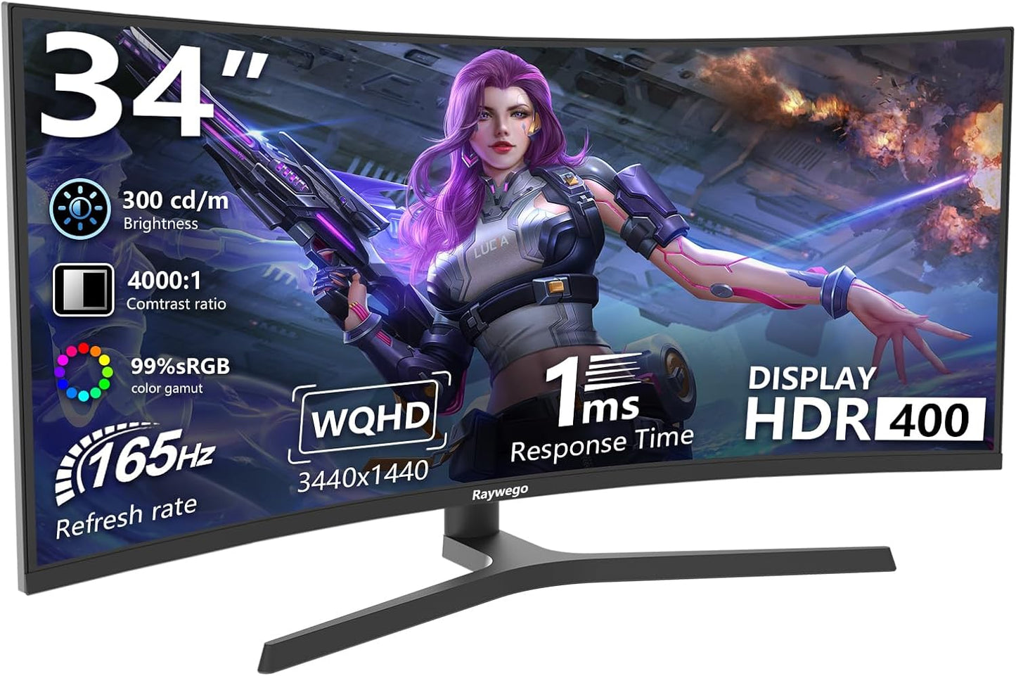 Raywego Ultrawide Gaming Monitor: 165Hz Refresh Rate