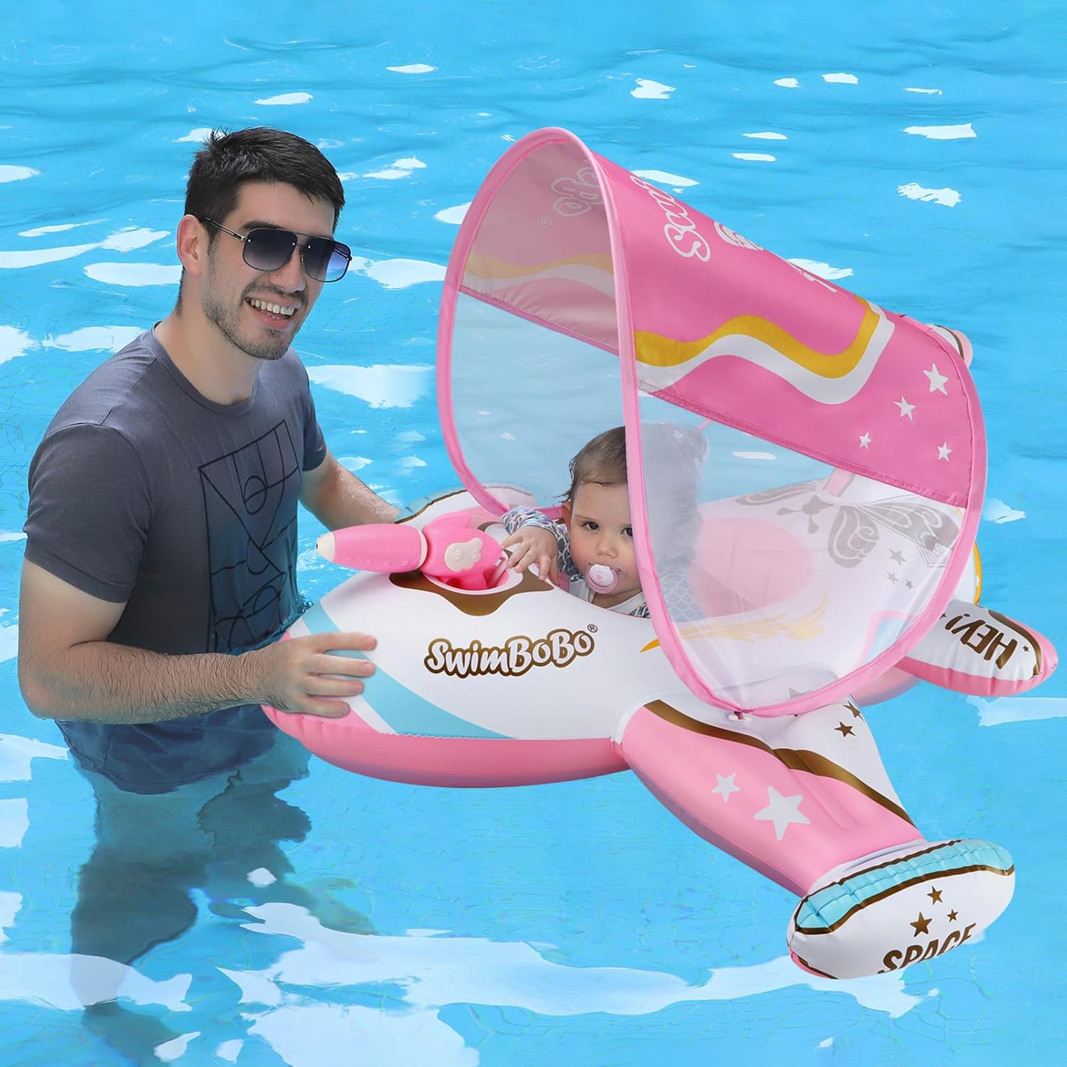 Swimbobo Inflatable Toddler Pool Float with Sun Canopy - Safe Swim Fun!