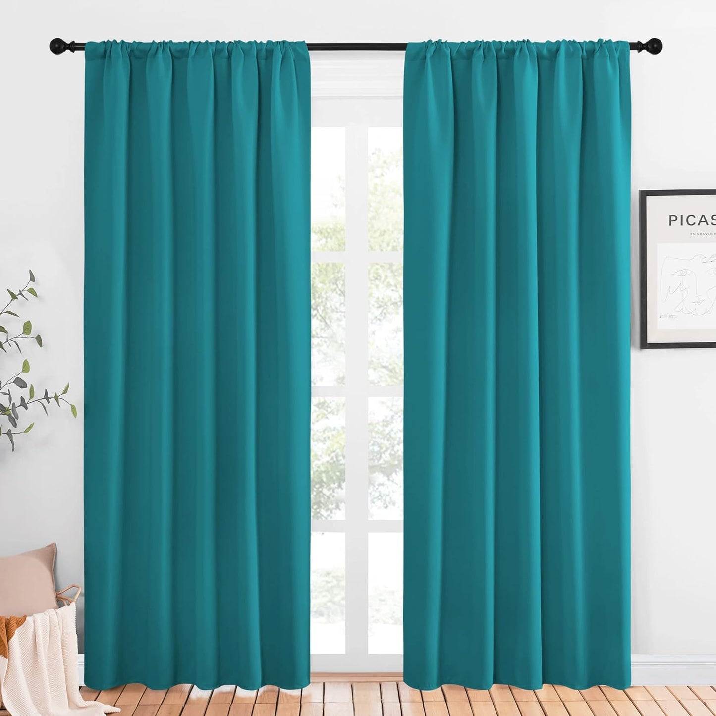 NICETOWN Peacock Blue Blackout Curtains for Living Room Windows