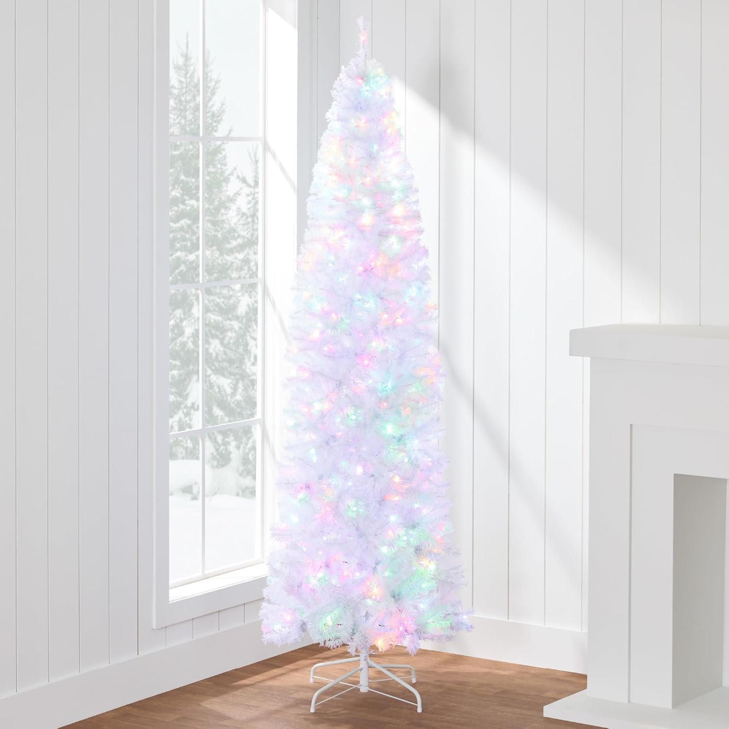 Pre-Lit White Pencil Christmas Tree for Festive Holiday Decor