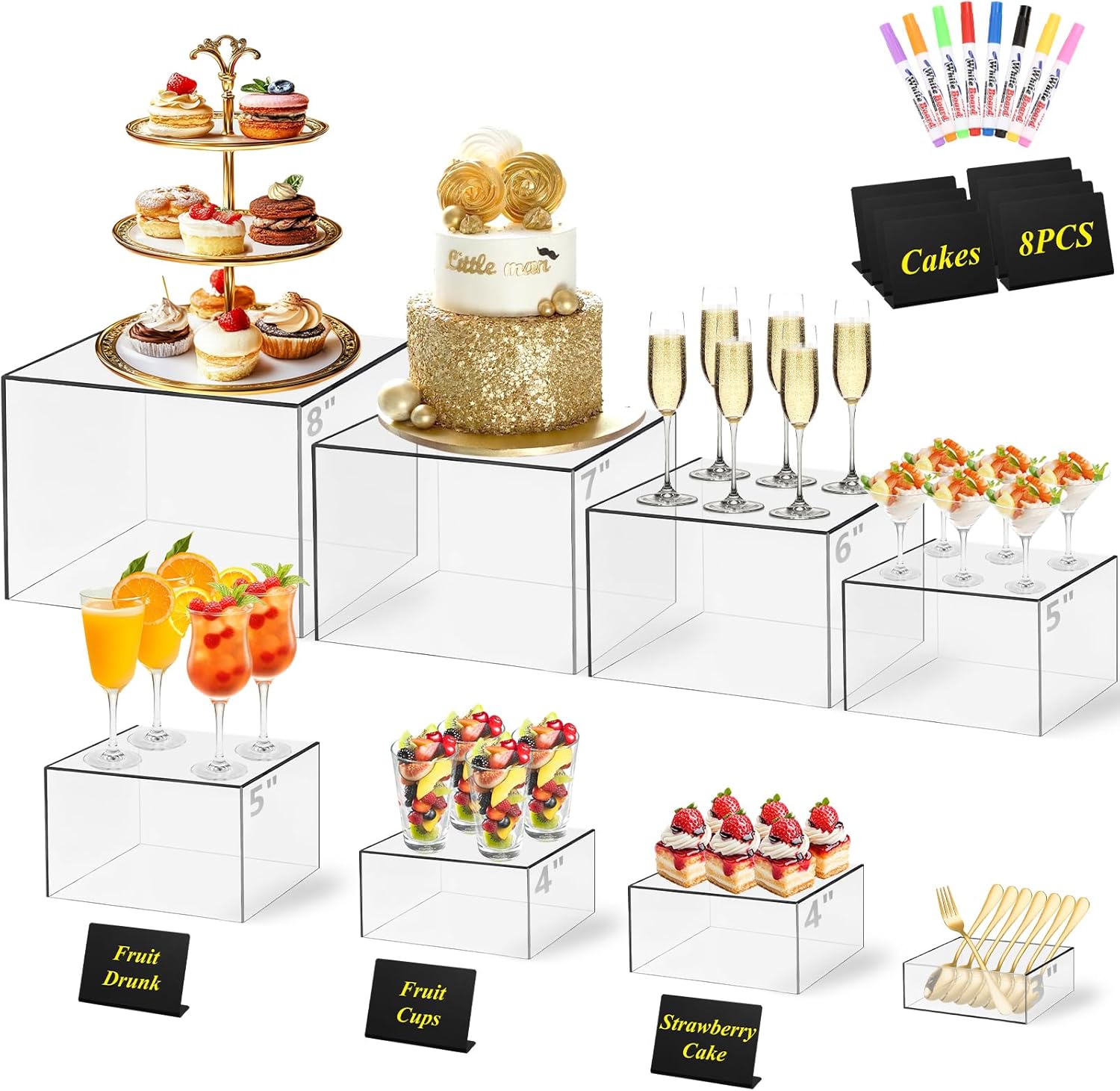8 Pcs Clear Acrylic Buffet Risers for Stunning Food Displays