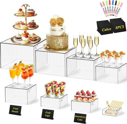 8 Pcs Clear Acrylic Buffet Risers for Stunning Food Displays