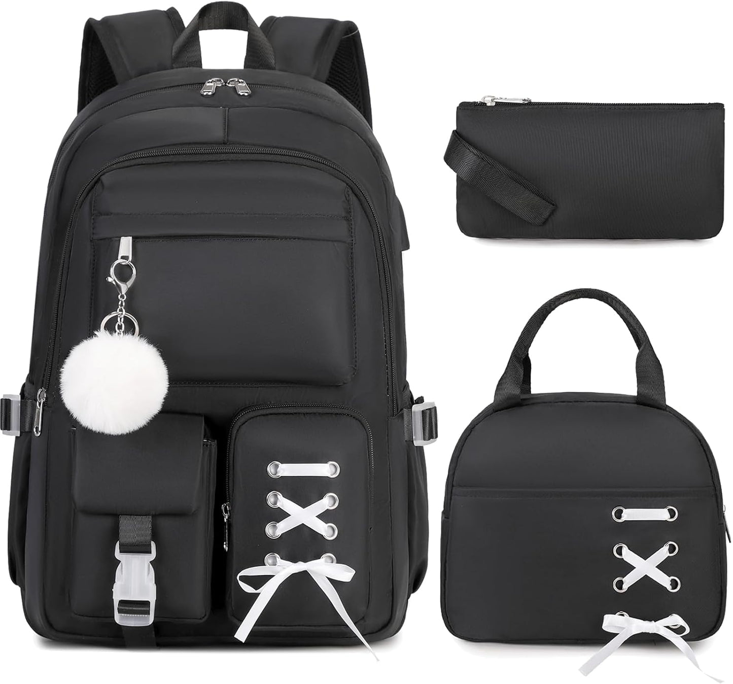 Stylish Girls Backpack Set with Lunch Box & Pencil Pouch