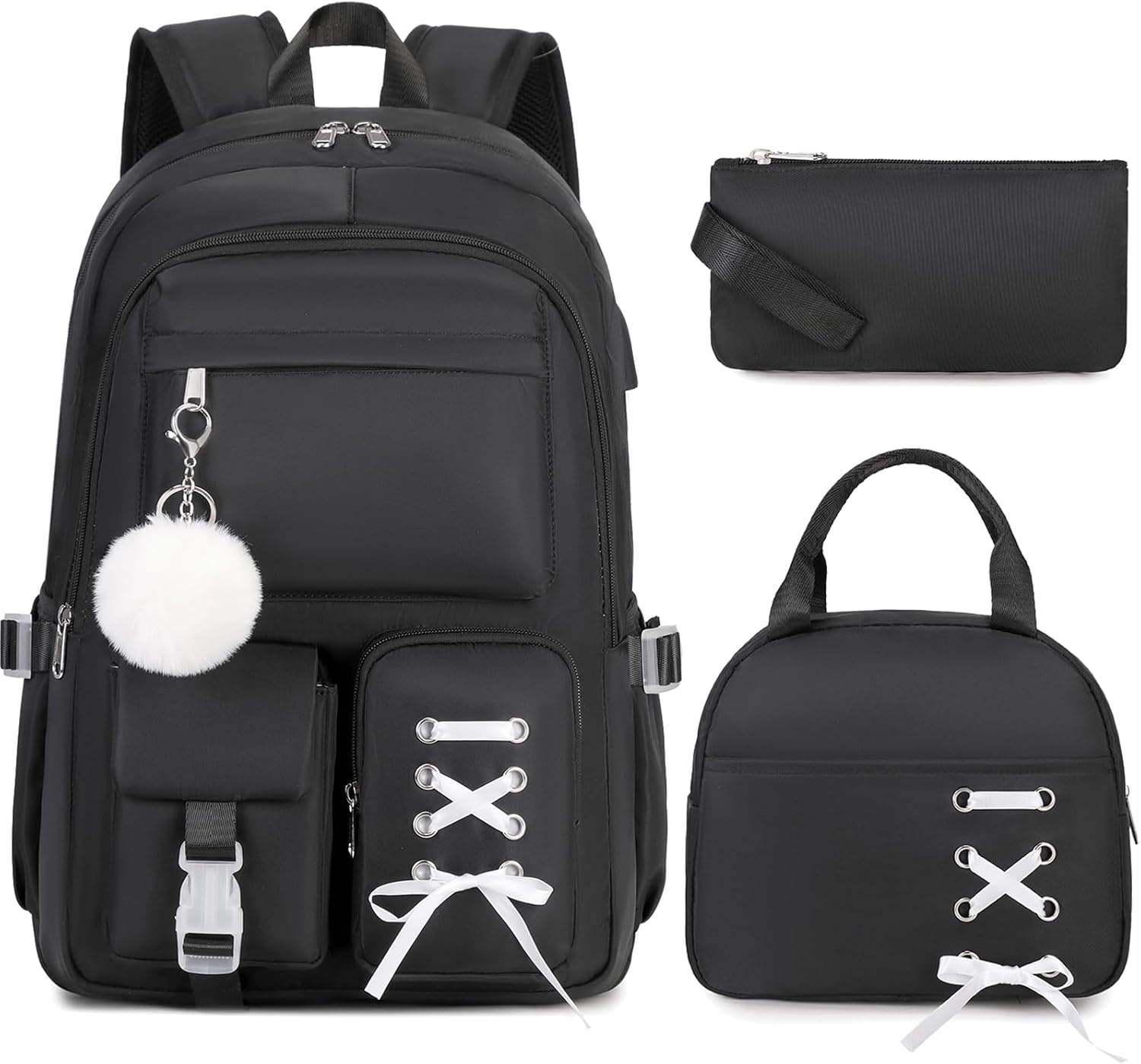Stylish Girls Backpack Set with Lunch Box & Pencil Pouch