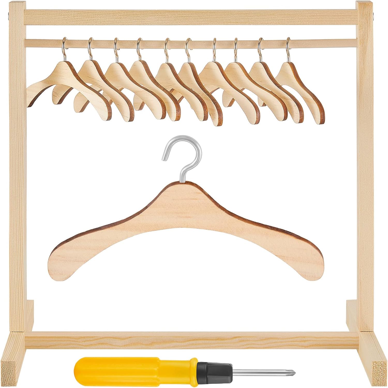 Civaner 44 Pcs Doll Garment Rack with Wooden Hangers for Dolls