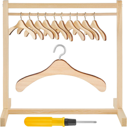 Civaner 44 Pcs Doll Garment Rack with Wooden Hangers for Dolls