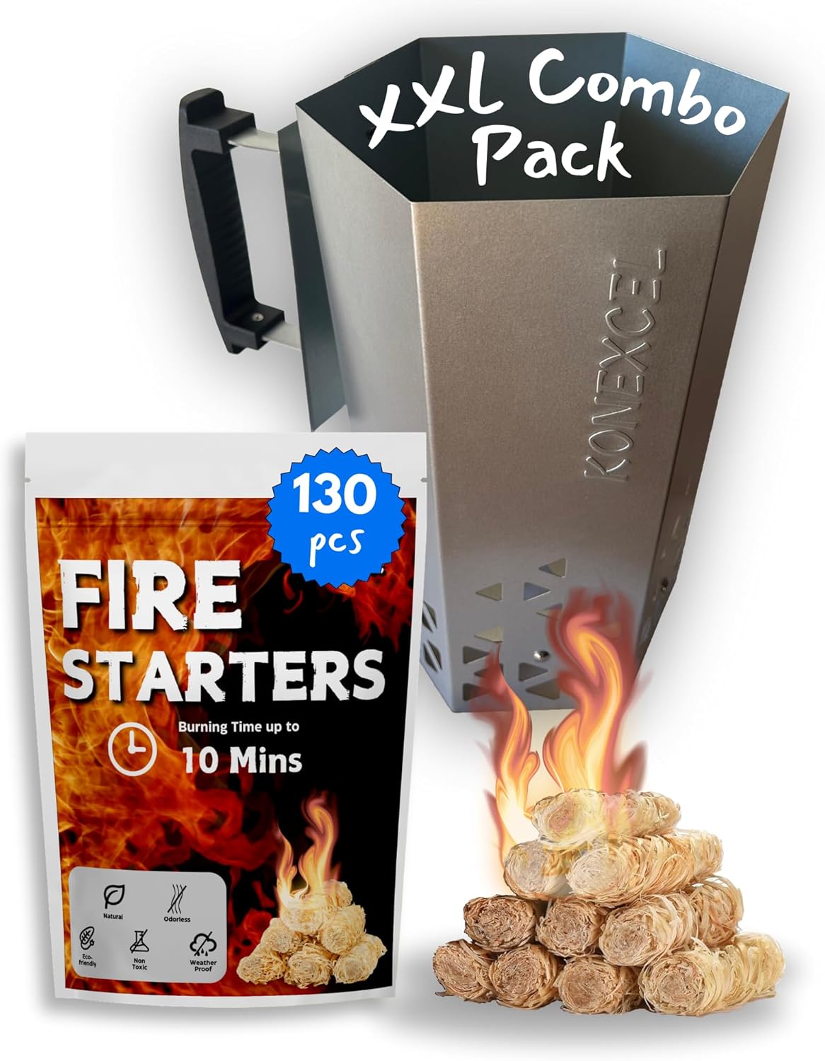Charcoal Chimney Starter XL & Fire Starter Set for BBQ Grills