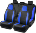 Blue Leather Car Seat Cover Full Set - Universal Fit, Airbag Safe
