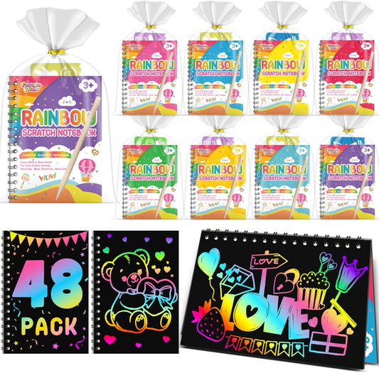 Rainbow Scratch Art Notebooks for Kids - 48 Pack Fun Favors