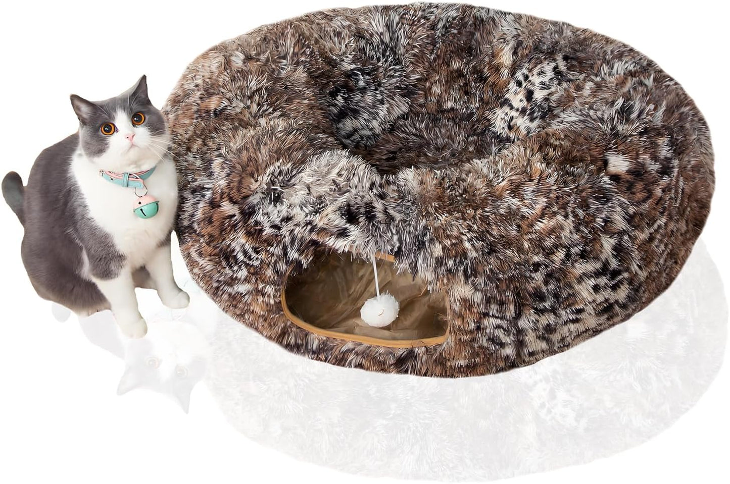 LUCKITTY Warm Fluffy Plush Cat Dog Tunnel Bed for Indoor Fun